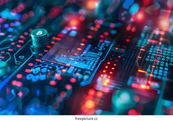 Closeup of Bitcoin Cryptocurrency on Circuit Board