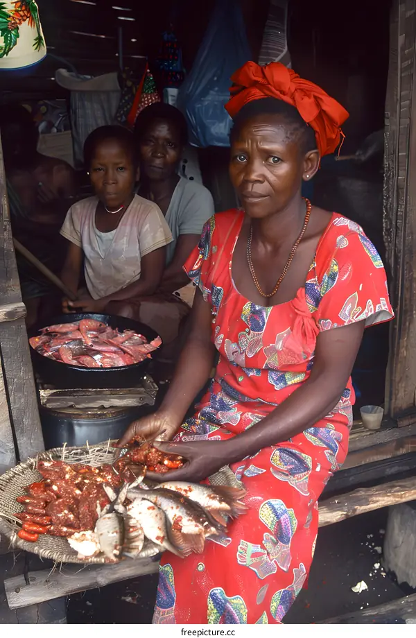 African Woman Selling Fish in Market