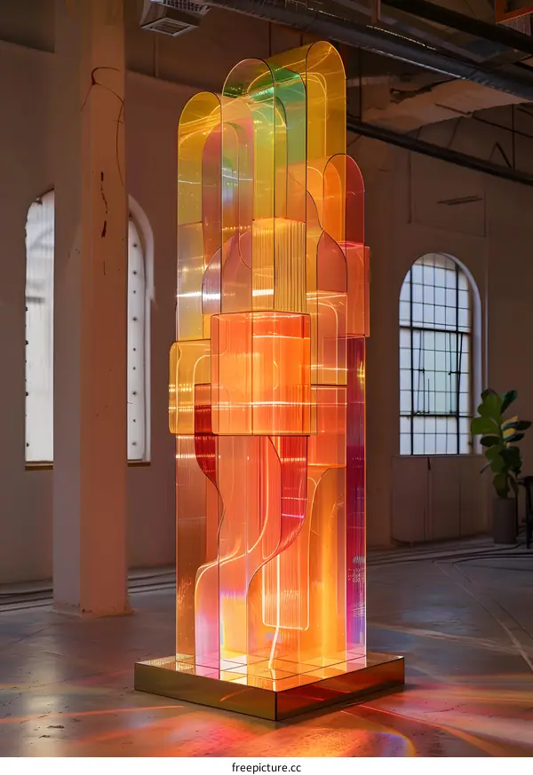 colorful sculpture made of glass and light