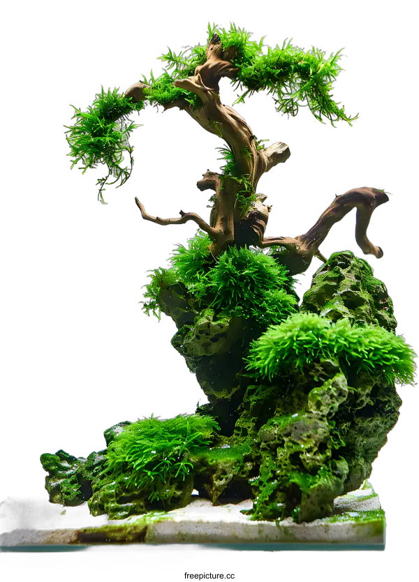 [Transparent Background PNG]Aquascaping with Driftwood and Moss