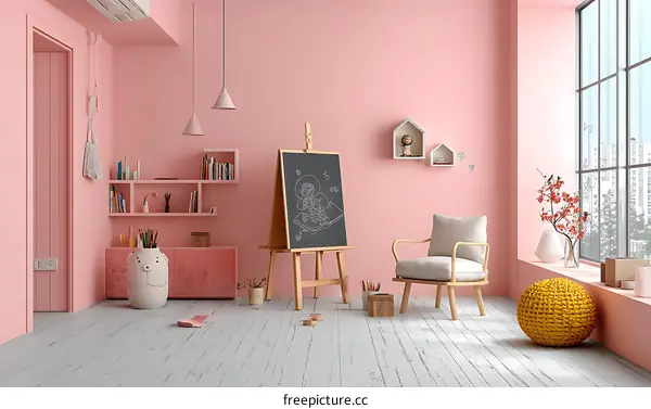 Pink Kids Room Interior Design Illustration