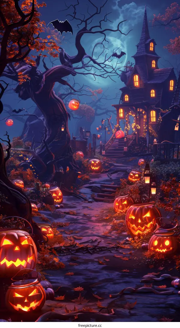 Halloween Pumpkin House in the Dark Forest