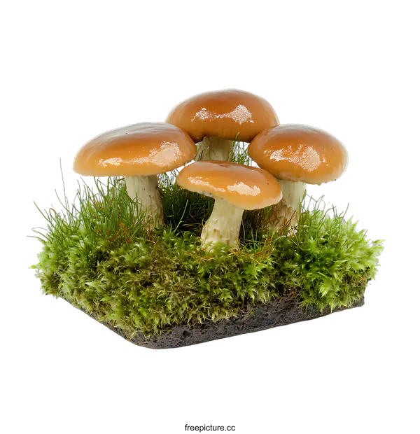 [Transparent Background PNG]Group of Mushrooms on Mossy Ground