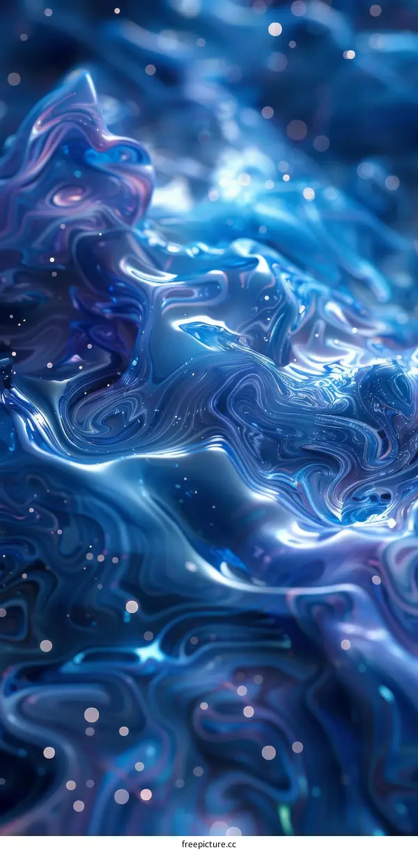 Glowing Particles on Abstract Blue and Purple Liquid Background