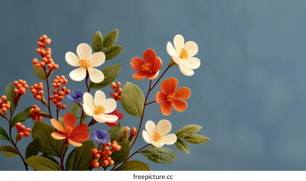 Colorful Paper Flowers Arrangement on a Pastel Background