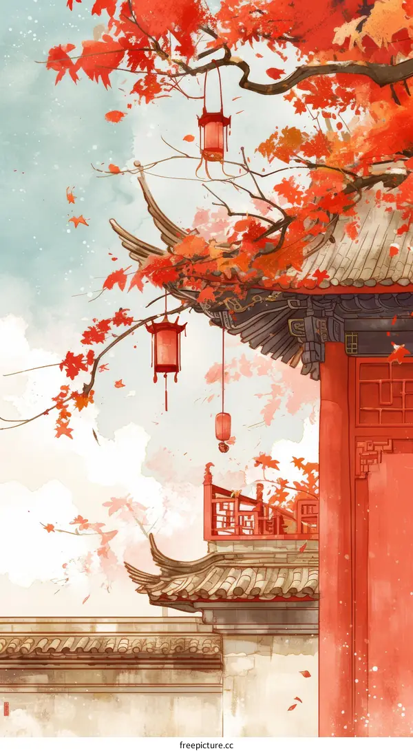 Red Chinese Architecture Oriental Building Illustration