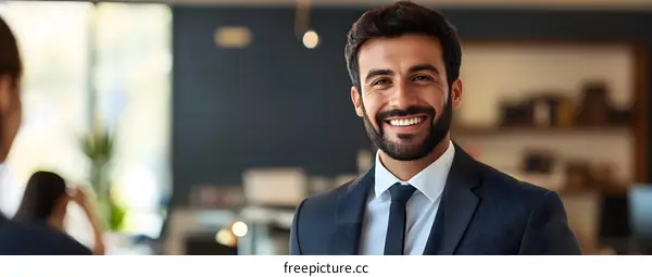 Smiling Businessman in Office Setting