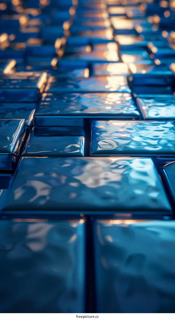 Surreal Abstract Blue Tiles in Liquid Ripples