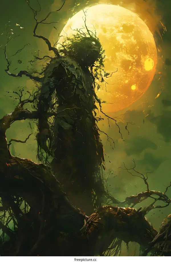 Tree Creature with Moon in the Background