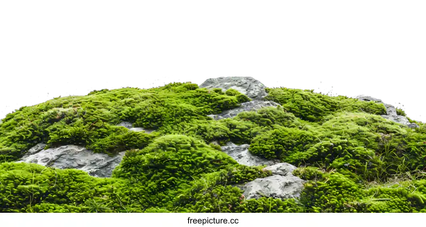 [Transparent Background PNG]Green Moss Covered Rocks Against White Sky