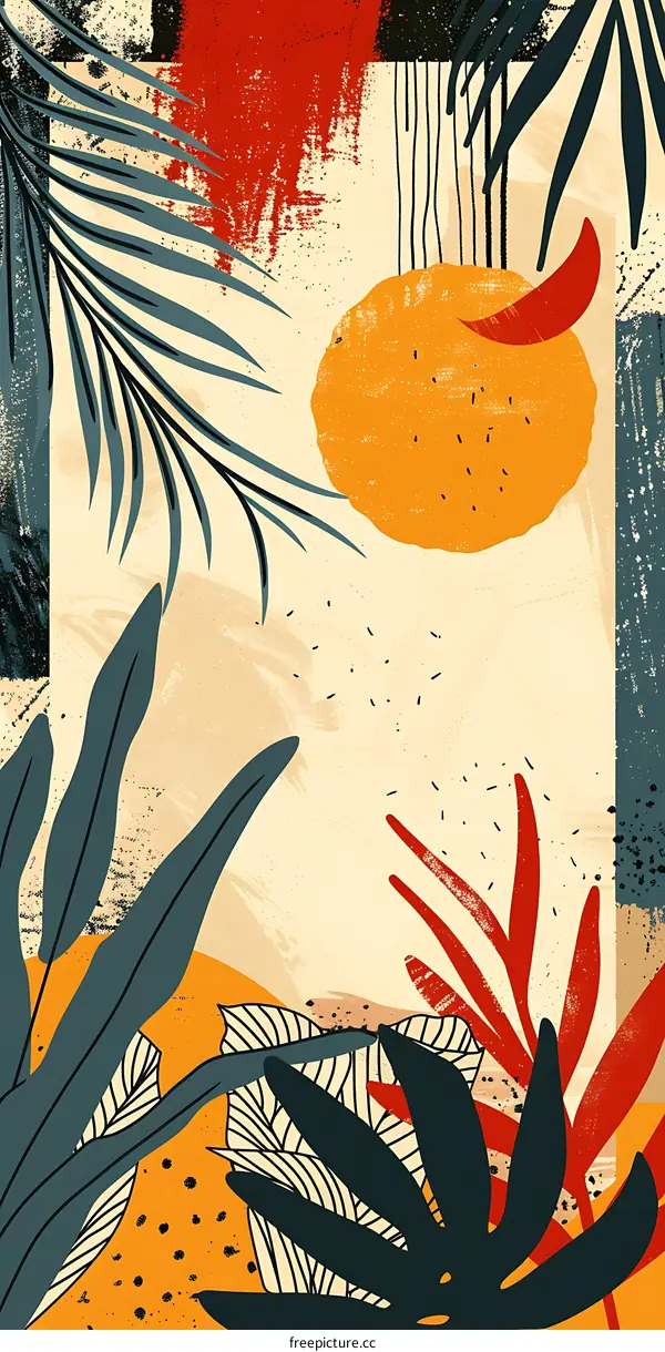 Abstract Tropical Leaves and Geometric Shapes Illustration