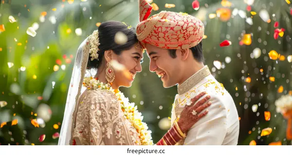 Indian couple in traditional wedding attire