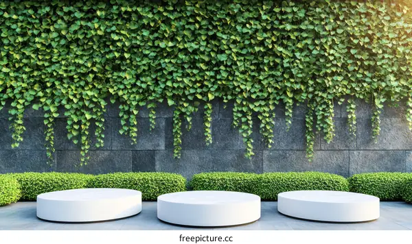 Modern Outdoor Design with Hanging Ivy and Pedestals