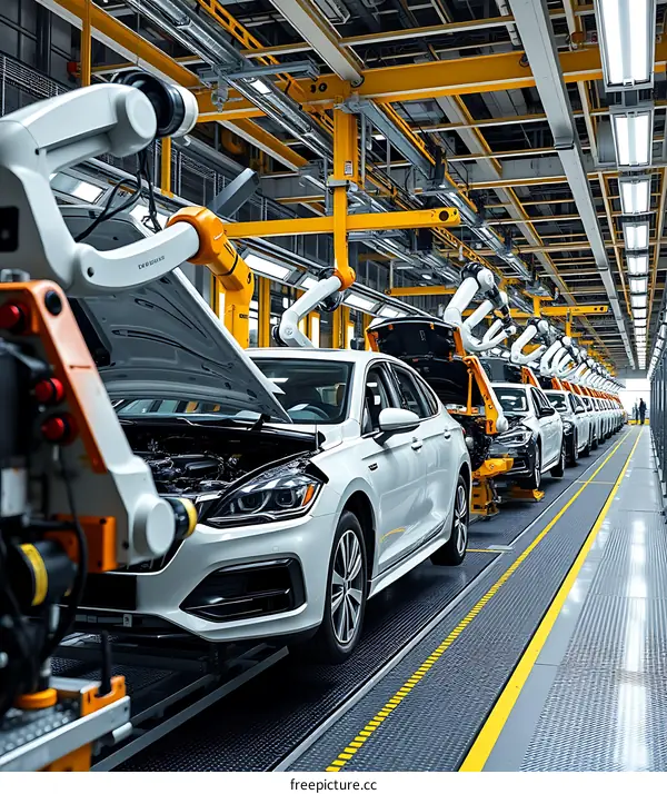 Car Manufacturing Assembly Line with Robotic Arms