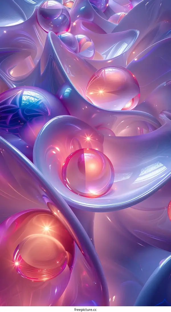 Glowing Spheres and Abstract Shapes in Pink and Purple