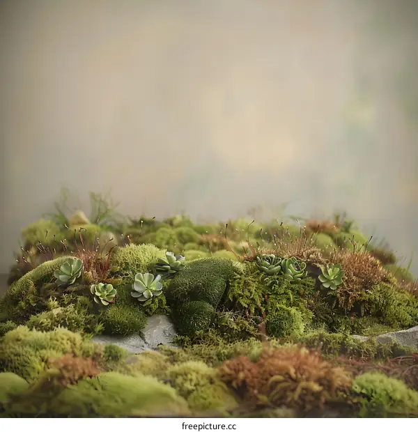 Green Moss and Succulents on Stone