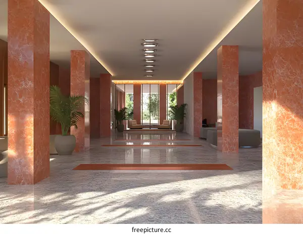 Modern Lobby Interior Design with Marble Columns