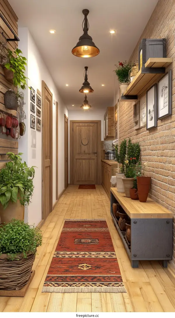 Rustic Wooden Corridor Interior Design Illustration