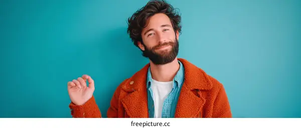 Stylish Caucasian Man in a Cozy Orange Coat