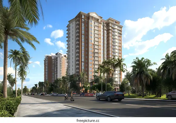 Modern Apartment Building With Palm Trees