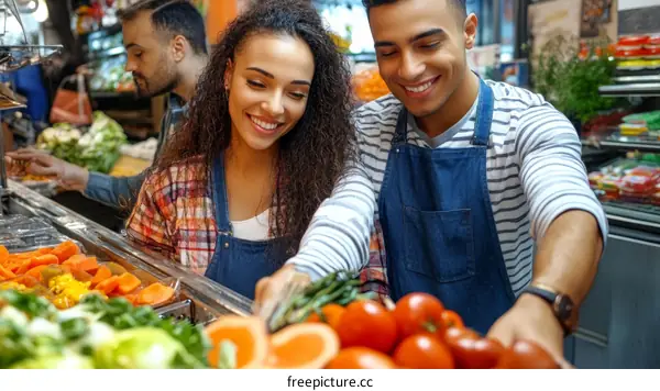 Fresh Produce Market Staff Assisting Customer
