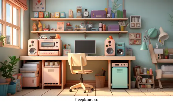 Organized Home Office with Large Desk and Ample Storage