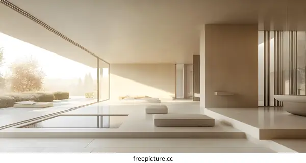Minimalist Interior Design With Pool and Garden View