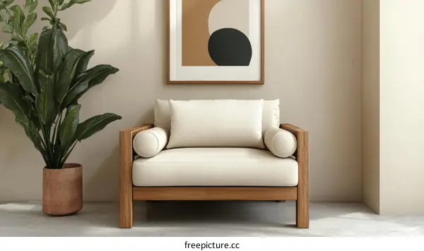 Modern Minimalist Living Room with Wooden Armchair