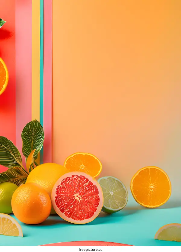 Summer Citrus Fruit on Colorful Background