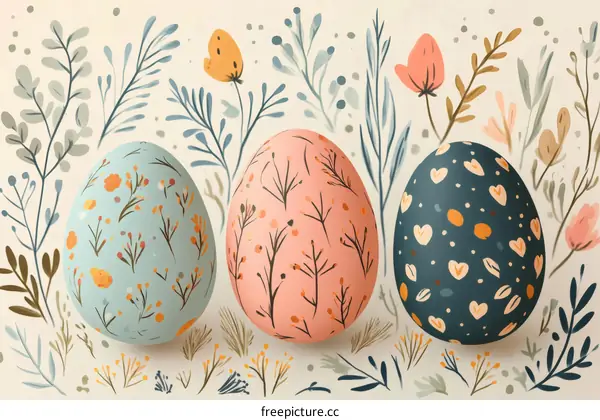 Easter Eggs Decorated with Floral Patterns