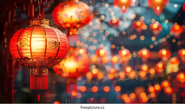 Chinese Red Lanterns with Bokeh Effect