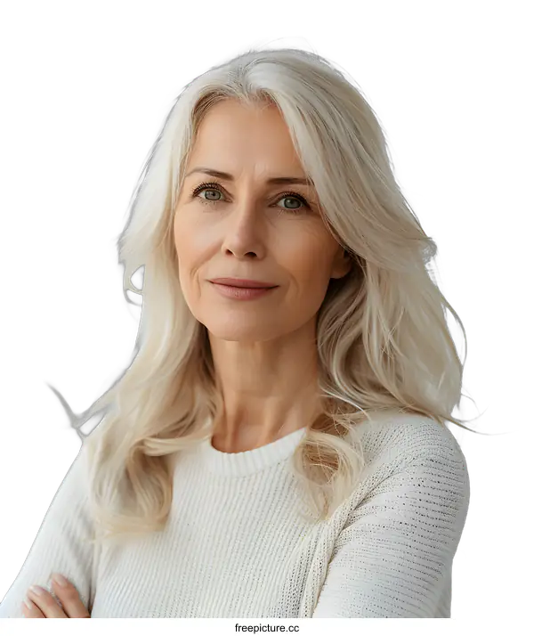 [Transparent Background PNG]portrait of a beautiful middle-aged woman with long blond hair