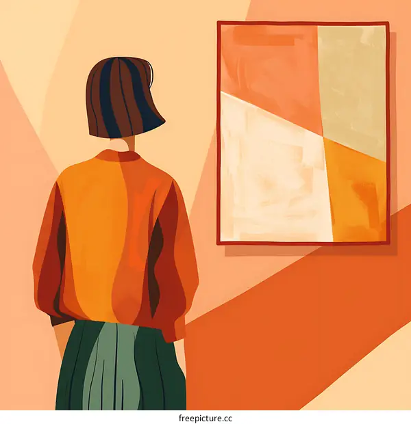 Woman Viewing Abstract Painting in Gallery