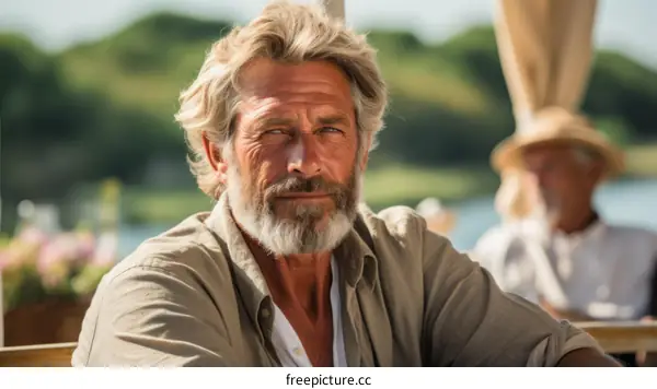 Portrait of a handsome mature man with grey hair and beard