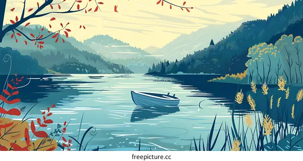 Peaceful Lake Landscape Illustration