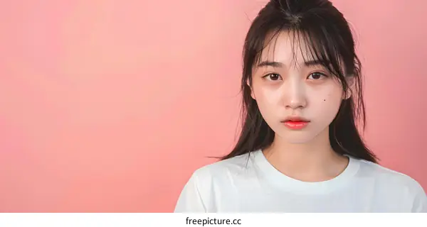 Young Asian Woman With Simple Makeup Looking At Camera