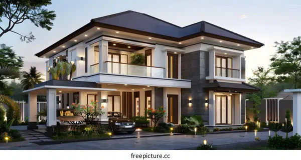 Modern Two Story House Design with Balconies