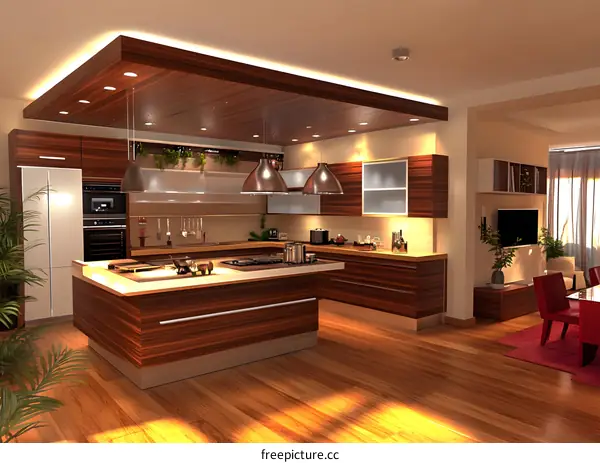 Modern Kitchen Interior Design with Wooden Cabinets and Island