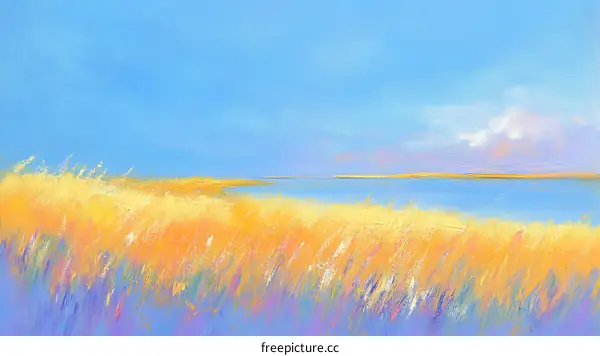 Colorful Grassy Landscape Painting