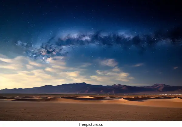 Desert landscape with starry night sky