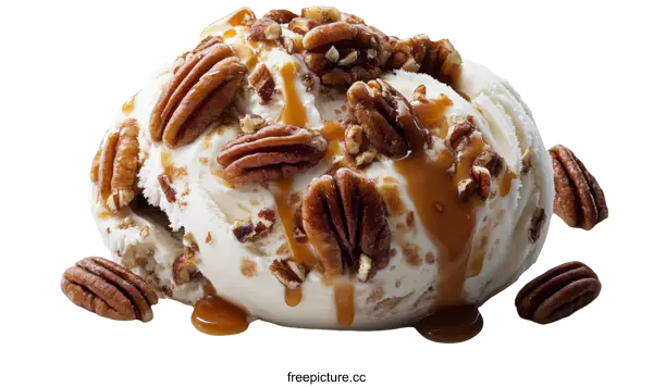 [Transparent Background PNG]Delicious Pecan Ice Cream with Caramel Sauce