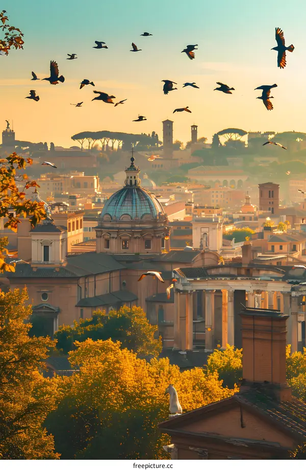Rome Cityscape with Birds in Flight