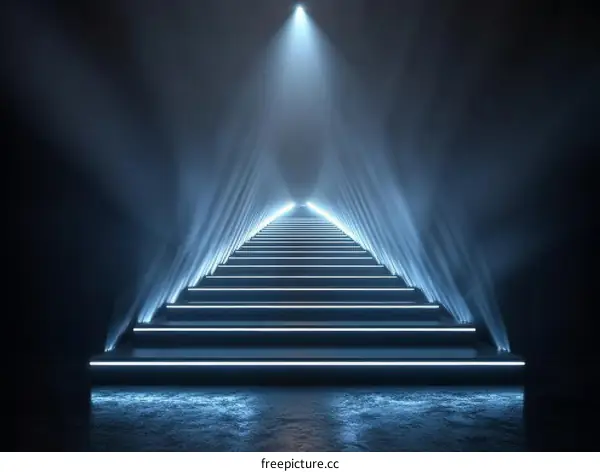 Abstract Neon Light Stairway Design