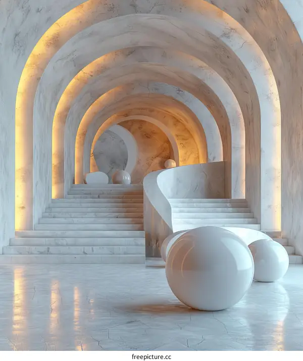 Modern Architectural Interior Design with Marble Staircase and Lighting