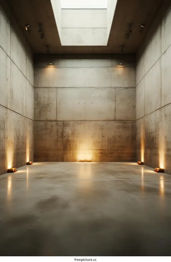 An empty concrete room with a skylight