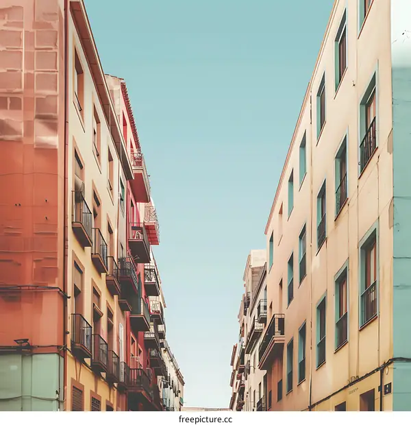 Narrow Street with Tall Buildings in Spain