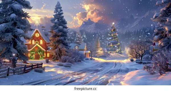 Snowy Vista of a Christmas Village