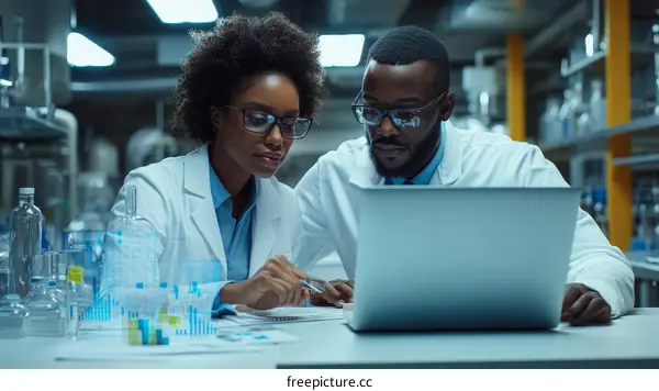 Two African Scientists Collaborating in a Laboratory