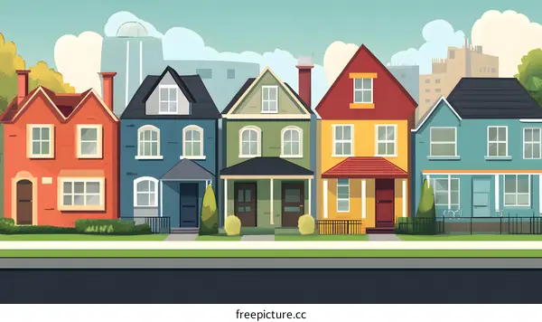 Colorful Row of Houses in a Suburban Neighborhood