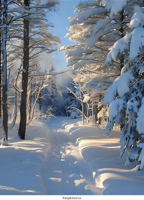 The snow-covered forest